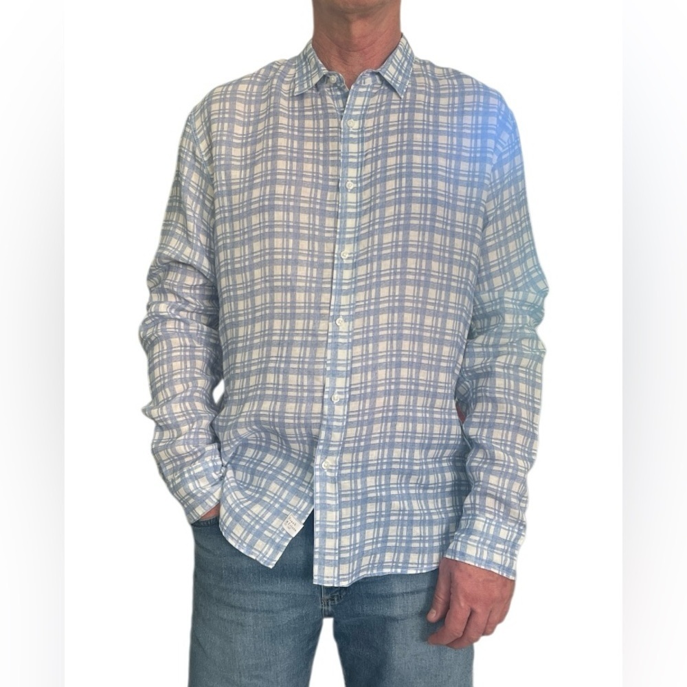 Frank & Eileen 100% linen Blue and White Checkered Shirt